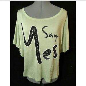 New SAPA Sequin T-shirt M Sage Green "Say Yes"